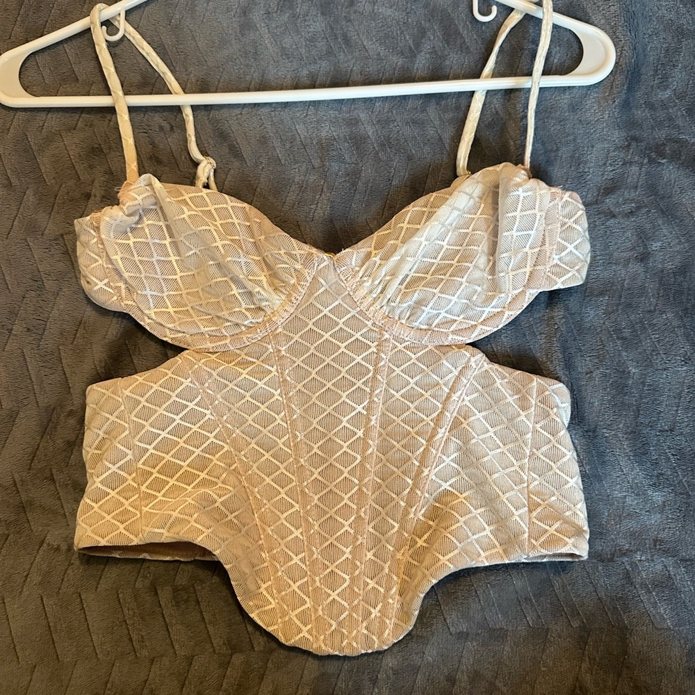 White Fox Beige Mesh Corset Top